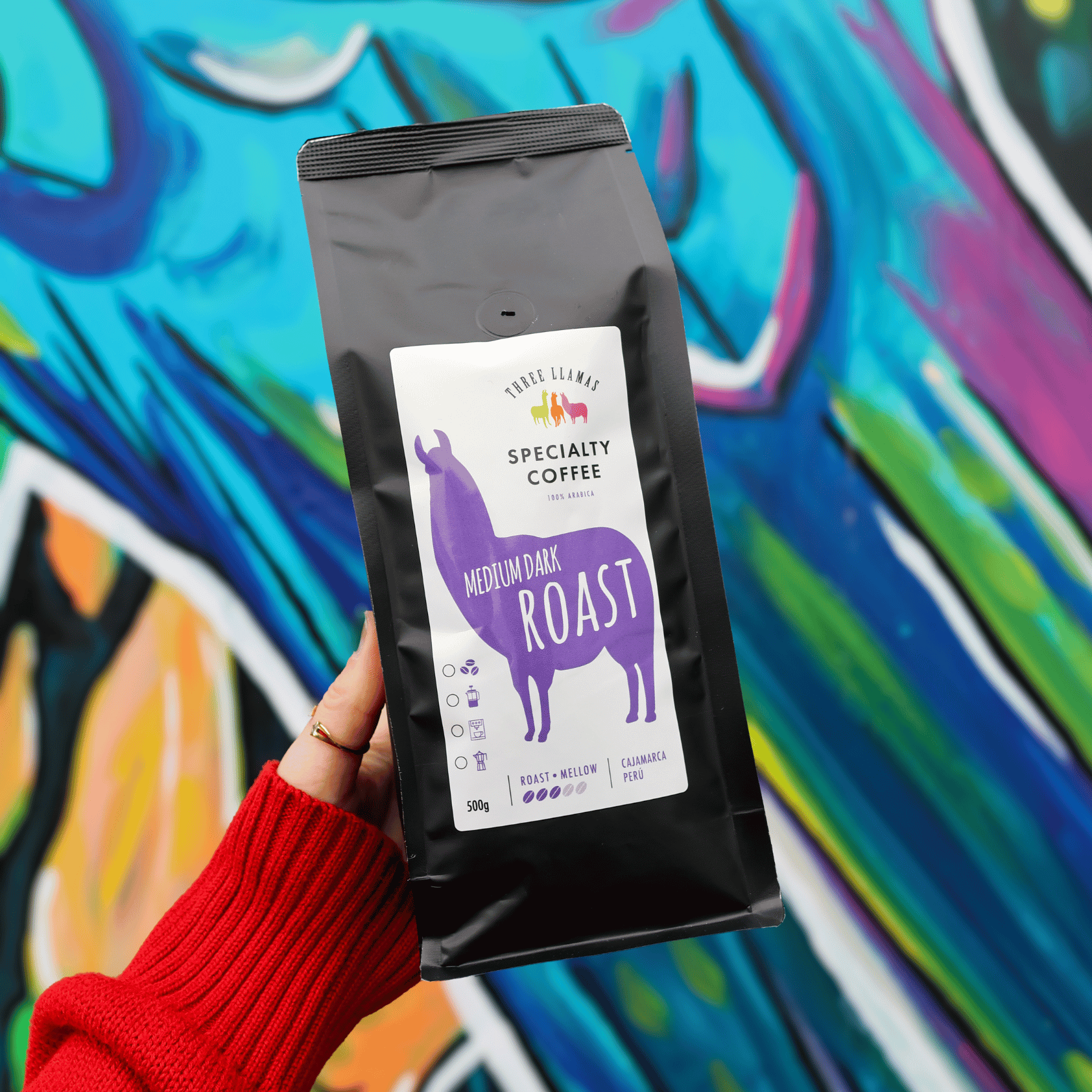 Three Llamas Medium Dark Roast Specialty Coffee