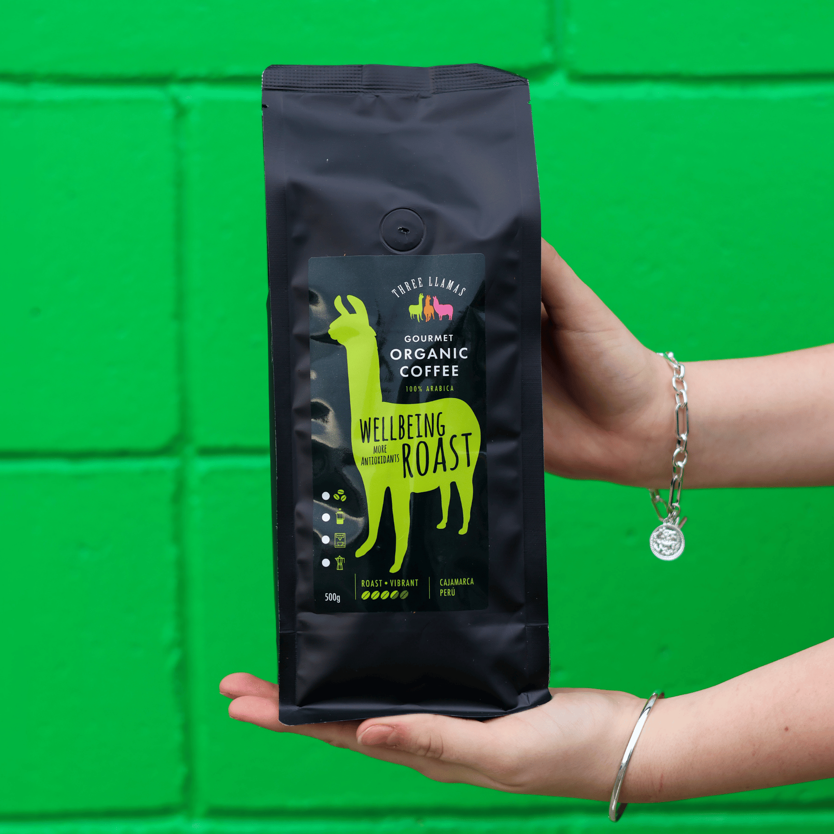 Three Llamas Organic Wellbeing Roast coffee