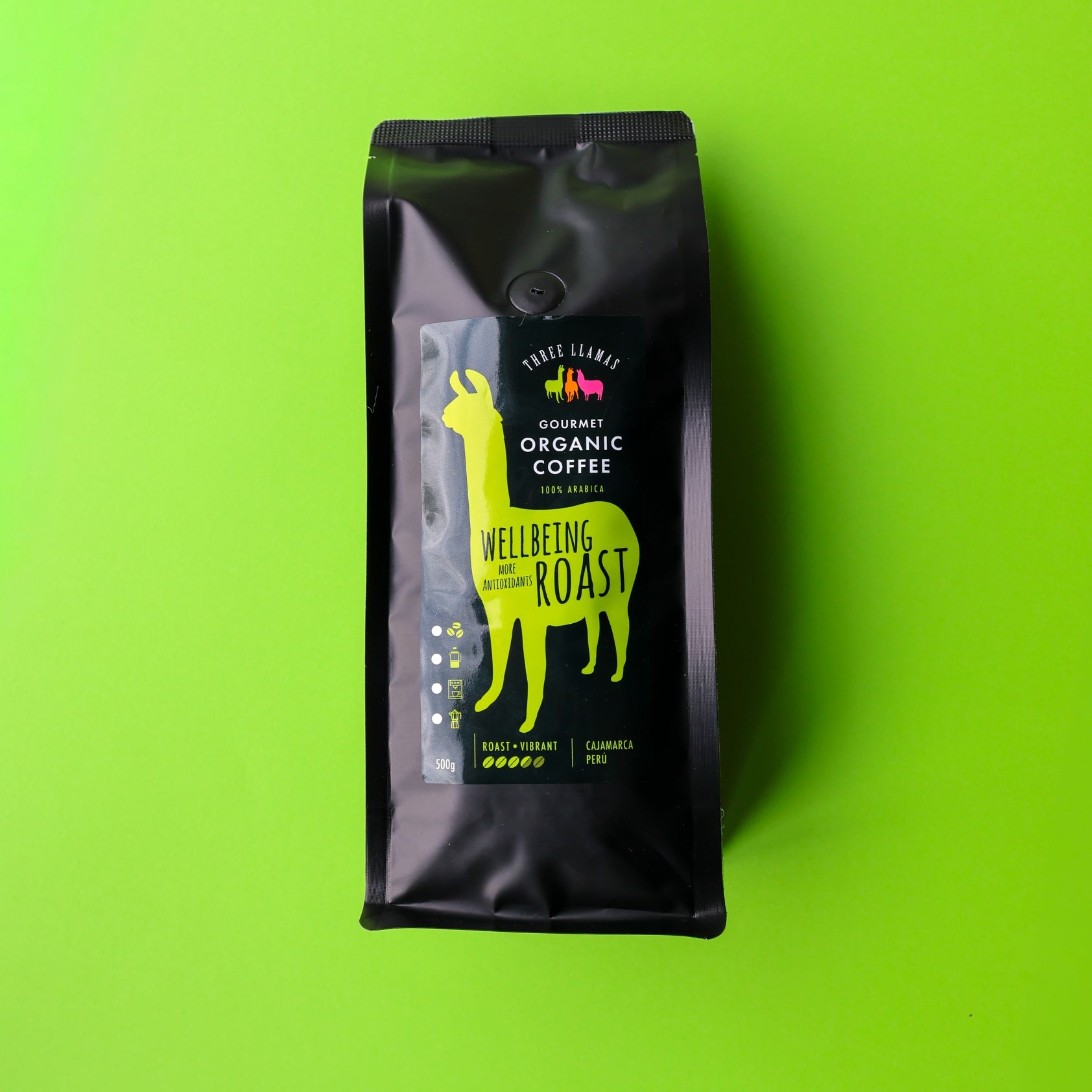 Three Llamas Certified Organic Wellbeing Coffee