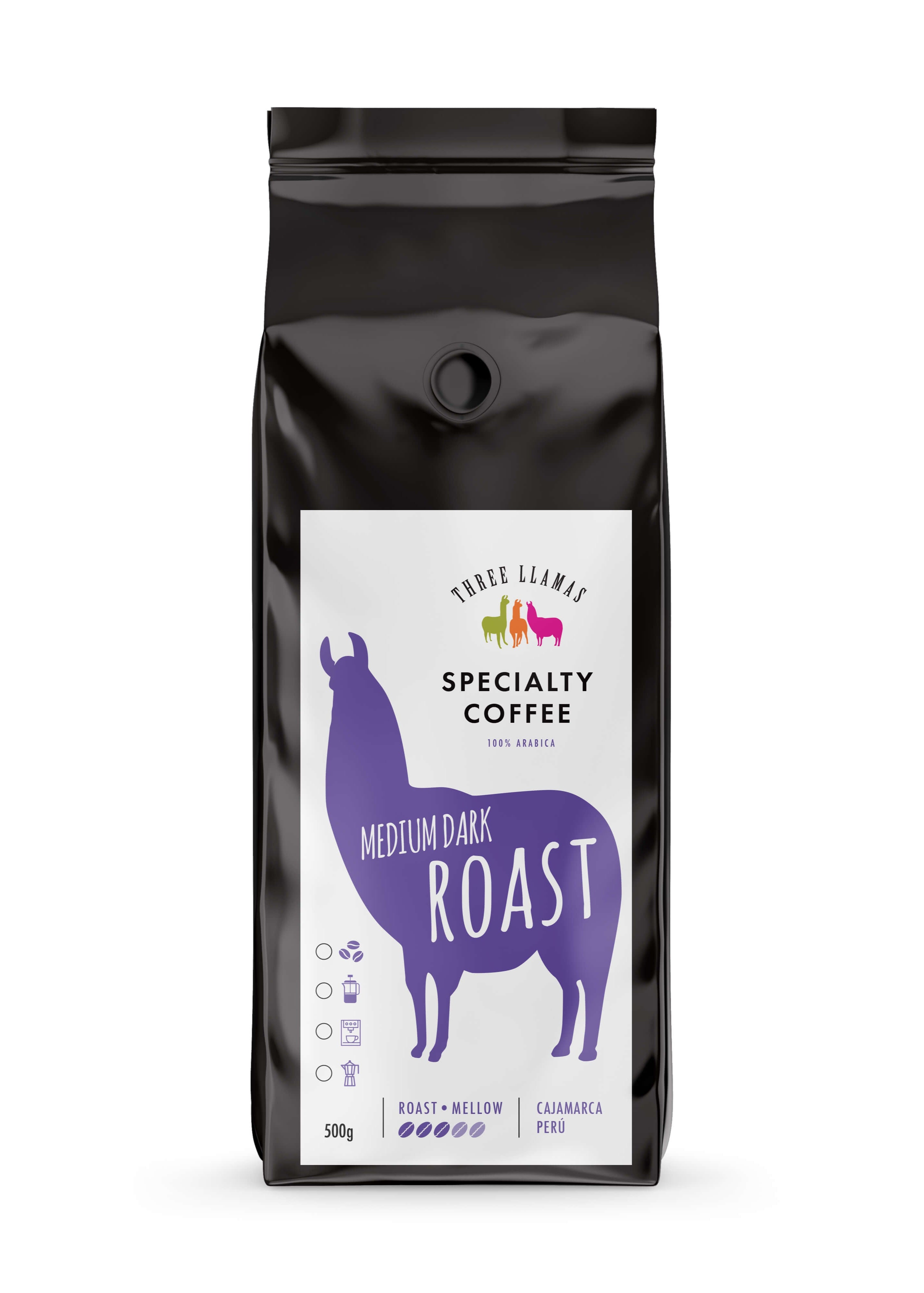 Three Llamas Medium Dark Roast Specialty Coffee